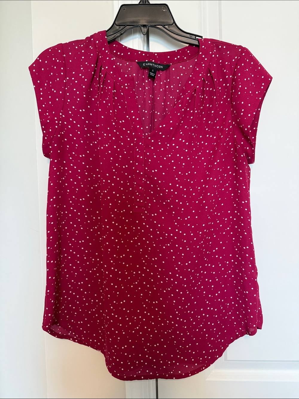 41 Hawthorne pink Magenta Dot Cap-Sleeve Blouse